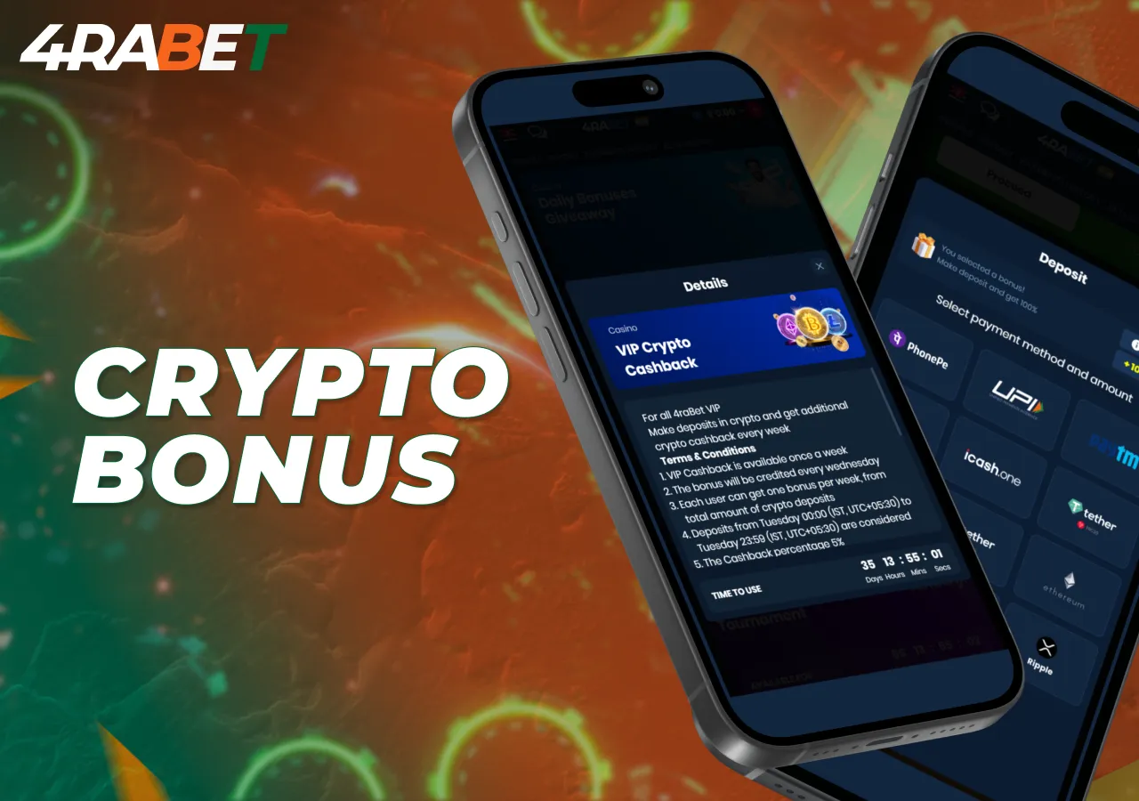4rabet supports bonuses when using cryptocurrencies.